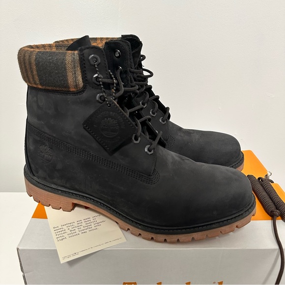 Timberland Boots Men's 11 Warm Lined 6" WATERPROOF Black Nubuck Plaid Tan Boots - Picture 9 of 13